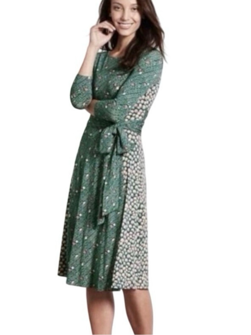 Boden Anna HotchPotch Tie-Waist Jersey Midi Dress 6 Long Floral Emerald Green